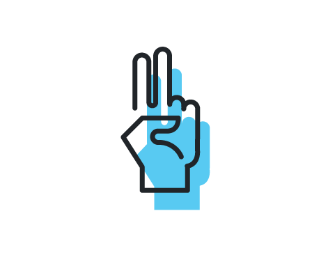 Handzeichen hält zwei finger hoch, blau, schwarz umrandet